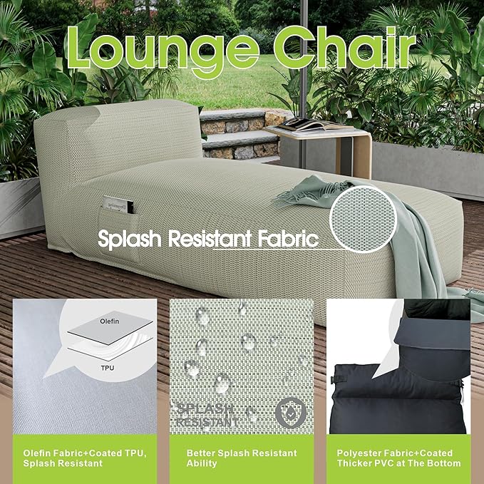Outdoor Bean Bed Chair Sun Lounger, Outdoor Couch Sofa for Patio & Pool, Foam Filling Day Bed Furniture, Comfy Lazy Sofa for Outside, Water-Resistant Seating (Light Green, 70'' L)