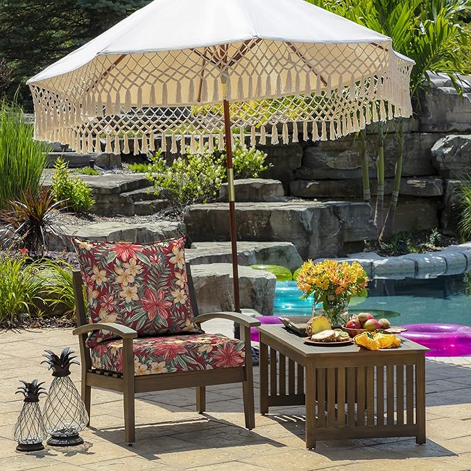 Arden Outdoor Foam Deep Seat Cushion Set, 24 in x 24 in, Weather-Proof, Rain-Proof, Fade Resistant Patio Cushion, Bottom and Back Cushion for Chair, Sofa, and Couch Ruby Clarissa