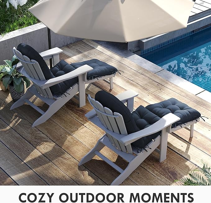Adirondack Chair Cushion with Ottoman, Folding Adjustable Adirondack Seat Cushions, Waterproof Adirondack Patio Chair Pads for Garden, Deck, or Poolside, Small-Dark Blue-2