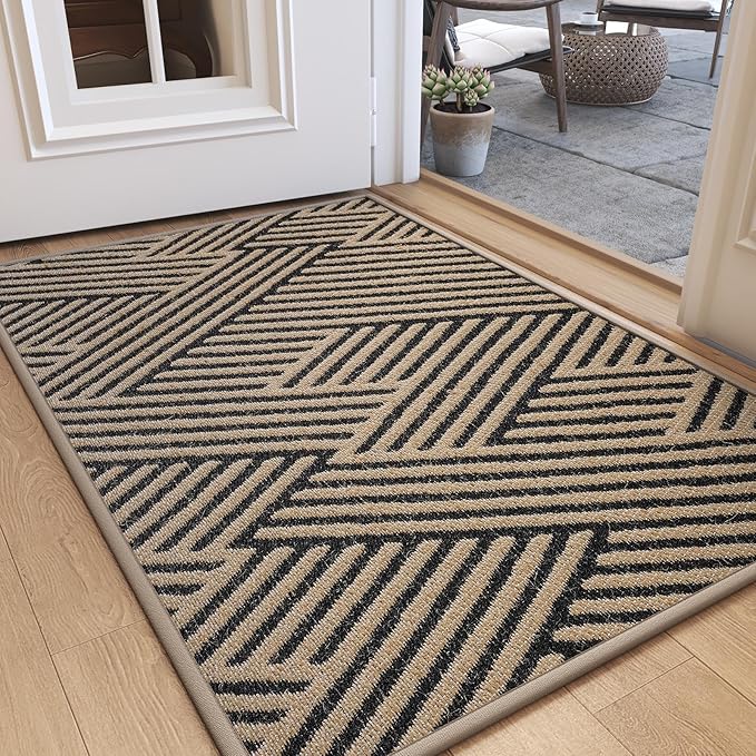 Door Mat Indoor Outside Entrance 24"x35", Low-Profile Non Slip Outdoor Inside Doormat Entryway Mat, Dirt Resistant Absorbent Front Porch Welcome Entry Mats, Washable Easy Clean, Brown