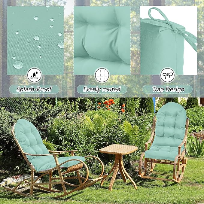 Geelin 4 Pcs Adirondack Chair Cushion High Back Patio Rocking Chair Cushion 44 x 19 x 4 Inch Tufted Weather Resistant Fade Resistant Seat for Patio Rocking Seat (Light Green)