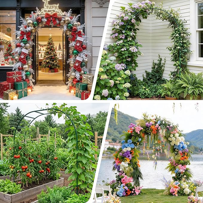 Thickened Rustproof Garden Arch Metal Trellis for Climbing Plants Outdoor, Wedding Arch Garden Arbor Frame Archway 4.9 x8.1 or 5.5 x7.9Ft Flower Arches for Bridal Party Decoration (Green)