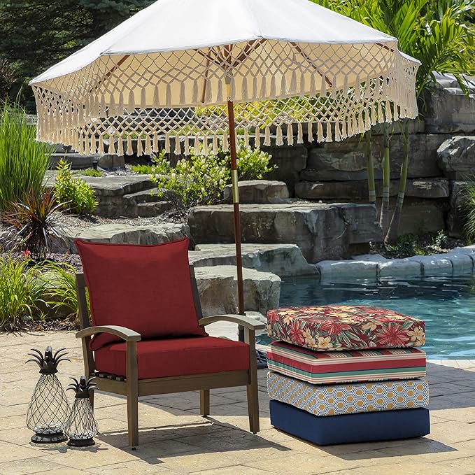 Arden Outdoor Deep Seat Cushion Set, 22 in x 24 in, Weather-Proof, Rain-Proof, Fade Resistant Patio Cushion Ruby Red Leala