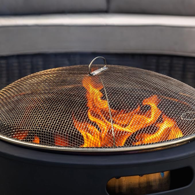 TIKI Social & Huddle Fire Pit Screen & Poker Set – Spark Protector, Ember Guard & Fire Poker for Safe Smokeless Fires – Durable Gold & Black Metal Fire Pit Accessories