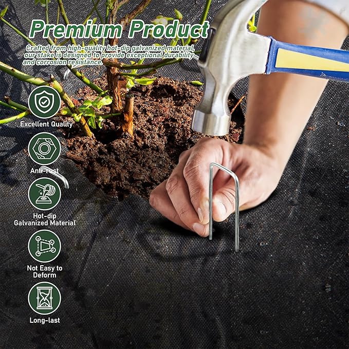 200 Pack Landscape Staples 6 Inches 11 Gauge Stakes, Galvanized Garden Stakes U-Shaped Pins and Landscaping Staples for Sod Anchoring Landscape Fabric Irrigation Tubing