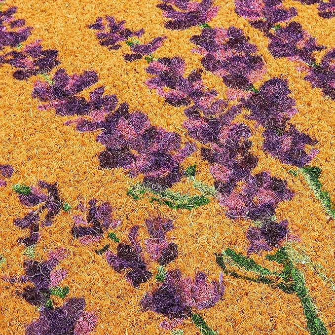 Juvale Lavender Floral Door Mat - 17 x 30 in, Purple Coir - Welcome Mat for Front Door & Outdoor Entryway - Coir Doormat for Patio & Porch
