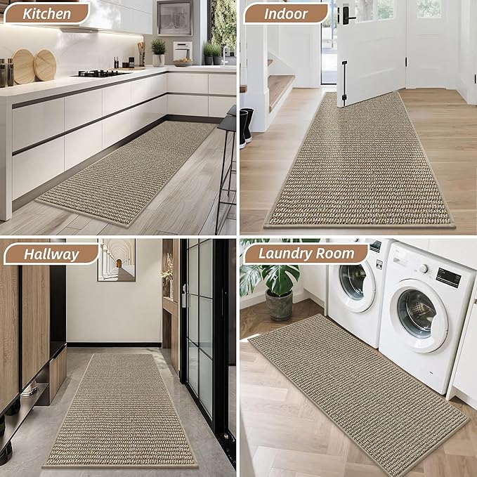 BEQHAUSE Dirt Trapper Door Mat 20" x 48", Non-Slip Washable Doormats Entrance Mat, Dirt Resistant and Absorbent Welcome Mat, Low Profile Floor Mats for Front Back Door and Entryway, Light Beige
