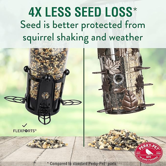 Perky-Pet Squirrel-Be-Gone Max Large Wild Bird Feeder with Flexports - Squirrel Proof Bird Feeder with Weight-Activated Perches - 3 lb Seed Capacity, 333-1SR Perky Pet