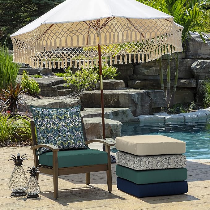 Arden Outdoor Deep Seat Cushion Set, 24 in x 24 in, Weather-Proof, Rain-Proof, Fade Resistant Patio Cushion for Chair, Sofa, and Couch Sapphire Aurora Blue Damask