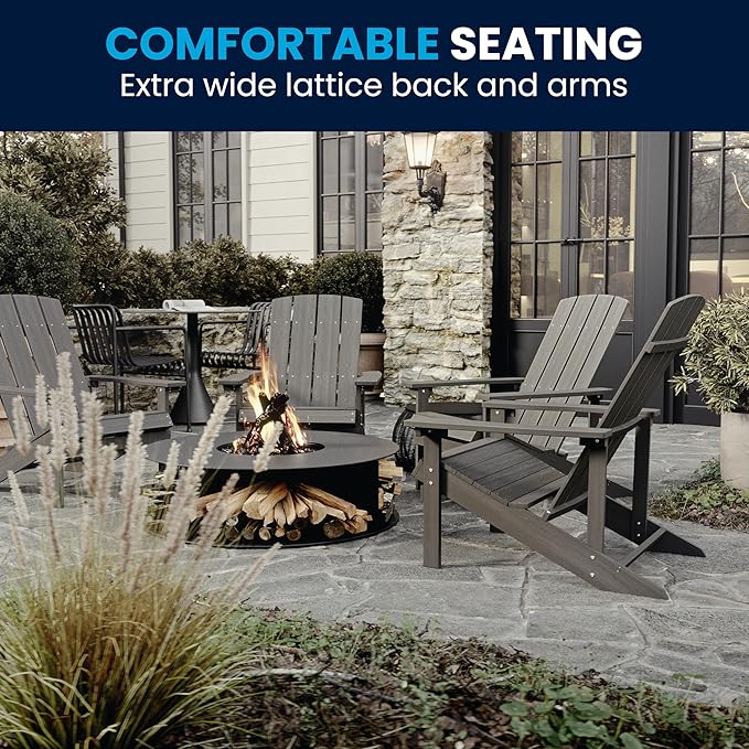 Flash Furniture Charlestown Indoor/Outdoor Faux Wood Adirondack Chair, Weather-Resistant Polyresin Patio Adirondack Chair with 350-lb. Static Weight Capacity, Gray