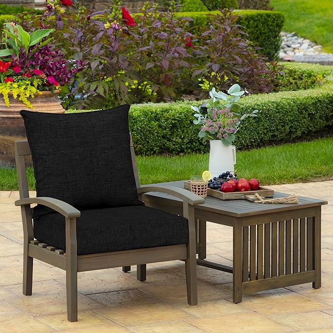 Arden 24x24 Outdoor Foam Deep Seat Cushion Set – Fade-Resistant, Weather-Resistant Outdoor Patio Replacement Cushions Black Leala