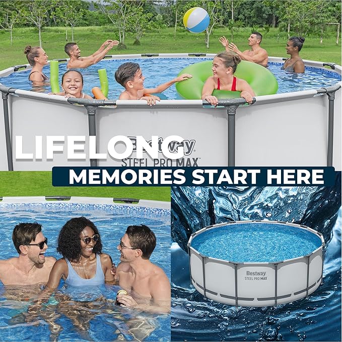 Bestway Steel Pro MAX 13' x 48" Above Ground Pool, Round Metal Frame Outdoor Swimming Pool Set with Filter Pump, Ladder, and Cover, Gray