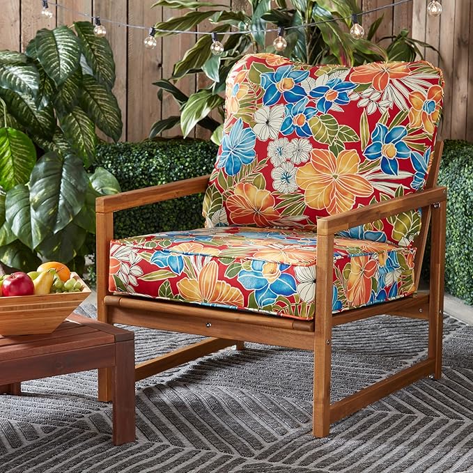 Greendale Home Fashions Outdoor Reversible 2-Piece Deep Seat Cushion Set, Aloha Crimson