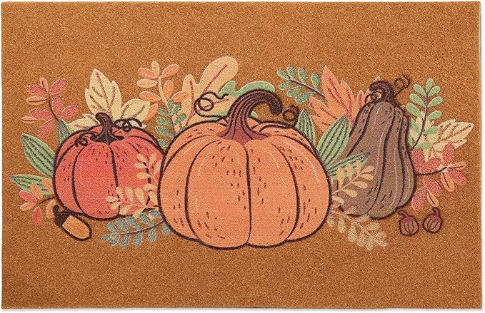 Door Mat Outside Entrance 30''x17'': Door Mat Ultra-Thin/Non-Slip/Waterproof/Washable Pumpkin Design for Outdoor - Faux Coir Welcome Matt for Front Entrance Fall/Halloween Decor