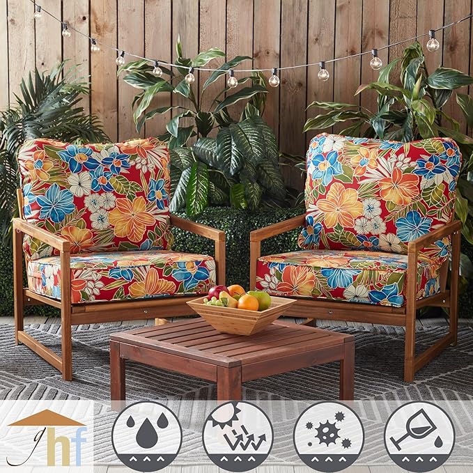 Greendale Home Fashions Outdoor Reversible 2-Piece Deep Seat Cushion Set, Aloha Crimson