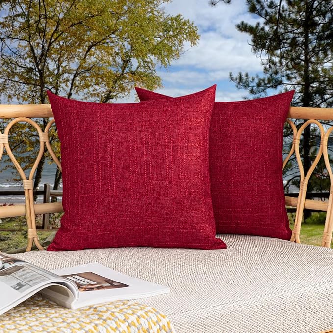 Kevin Textile Christmas Decorative Outdoor Waterproof Pillow Covers Pack of 2 Garden Checkered Cushion Sham Throw Pillowcase Shell for Patio Tent Couch 20x20 Inch Red