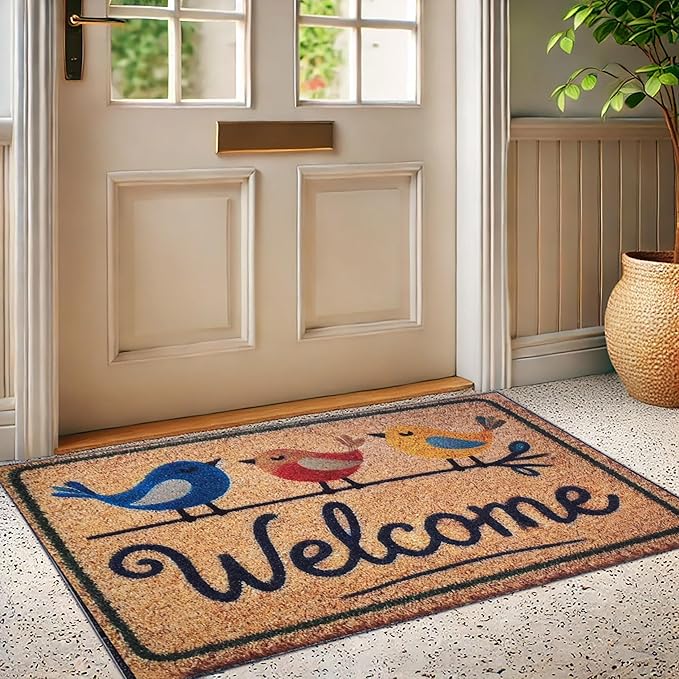 Outdoor Rug Door Mat,Welcome Mat Outdoor,Non-Slip Door Mat Outside Entrance,Nice Front Door Mat,Stylish Welcome Mat, Entryway Rug,19”x31” (10.WelcomeBird)
