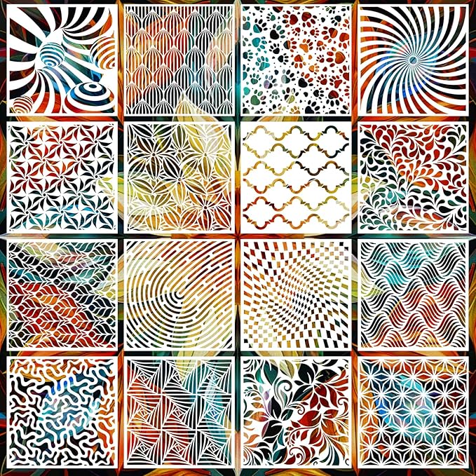 16 PCS Geometric Stencils 6 x 6 Inch Reusable Mandala Painting Templates for Scrapbooking Cookie Tile Wall Furniture Floor Decor Craft Drawing Tracing DIY Art Supplies