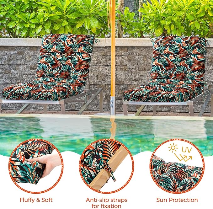Barydat 4 Pcs Tufted High Back Chair Cushion Indoor Outdoor Seat and Back Cushions Palm Leaves Tropical Plants Lawn Rocking Chair Pads with Ties for Adirondack Patio Garden (Simple Style)