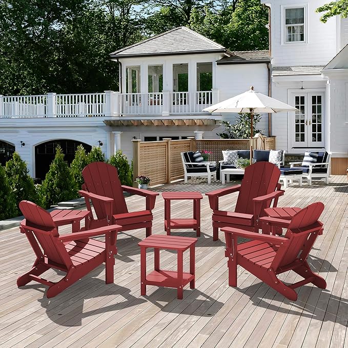 SERWALL Double Adirondack Side Table Set of 2, End Table- Red