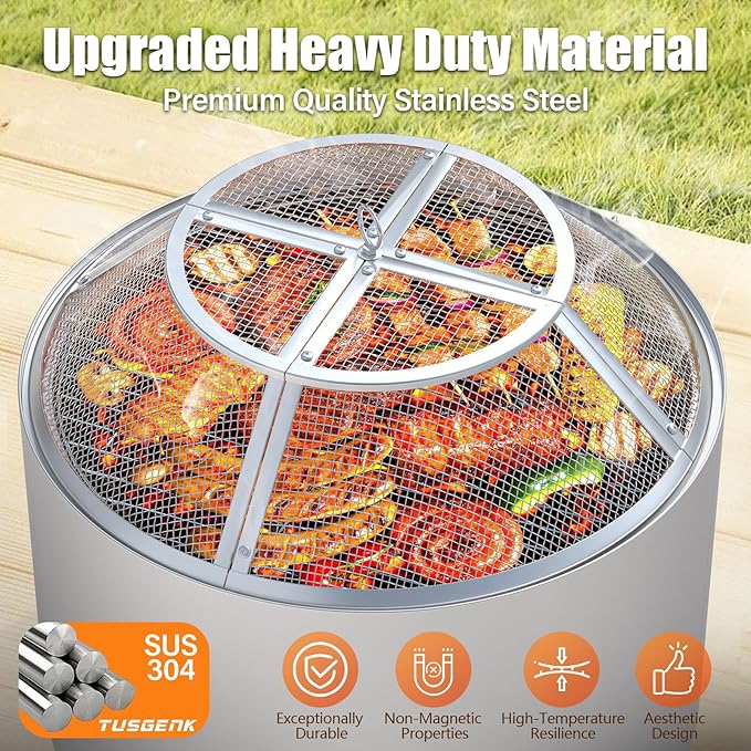Fire Pit Spark Screen for Solo Stove Range Accessories, 15 Inch Range Shield for Solo Stove Accessories, 304 Stainless Steel Detachable Mesh Fire Pit Spark Protector with Grill Function