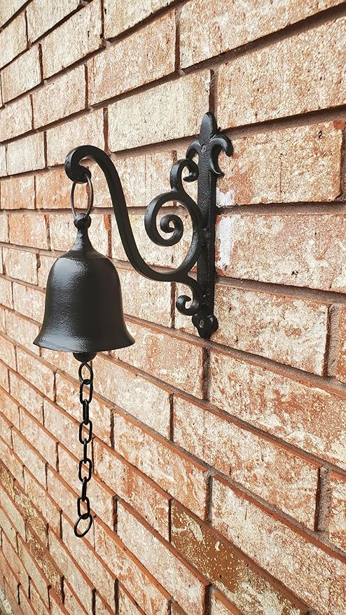 Vintage Cast Iron Dinner Bell as Entry Door Bell, Outside Hanging Decor or Indoor Decoration Wall Antique Farm and Front Gate Bell, Jet Black