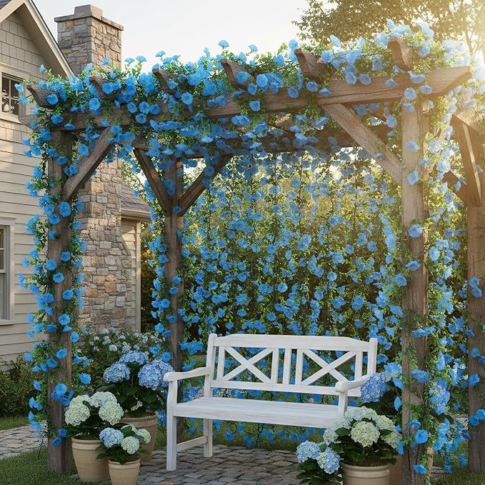 GTIDEA 6Pcs Fake Vines 36Ft Floral Garland Artificial Hanging Morning Glory Flowers Spring Garland Purple for Outdoors Wall Fence Indoor Arch Wedding Décor