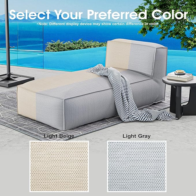 Outdoor Bean Bed Chair Sun Lounger, Outdoor Couch Sofa for Patio & Pool, Foam Filling Day Bed Furniture, Comfy Lazy Sofa for Outside, Water-Resistant Seating (Higher Back Light Gray, 70'' L)