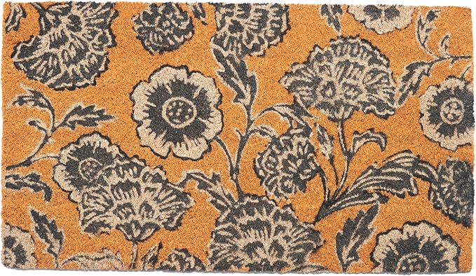 Coir Door Mat, Floral Print Entryway Floor Mats with Non-Slip PVC Backing, Indoor Outdoor Mat for Front Door Decor, Door Mat, Welcome Mats with Chelsea Flower Print, Gray, 30”x 17”