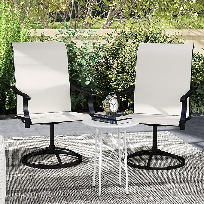 Outsunny Outdoor Patio Swivel Chairs Set of 2, High Back Patio Dining Chairs with All-Weather Mesh Fabric and Metal Frame for Backyard, Lawn, Porch or Garden, Cream