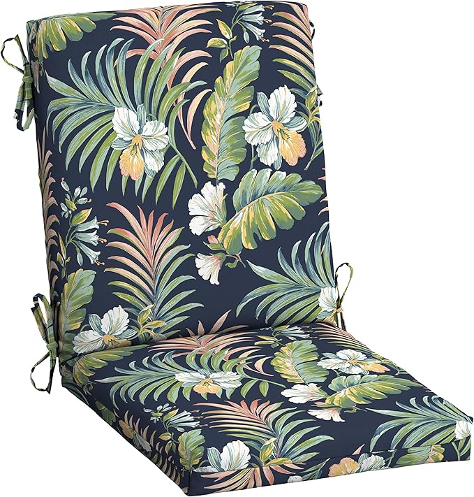 Arden 2-Pack Outdoor Patio Dining Chair Cushion, 20x44, Rain-Proof Seat Pad, Fade-Resistant Outdoor Cushion Simone Blue Tropical
