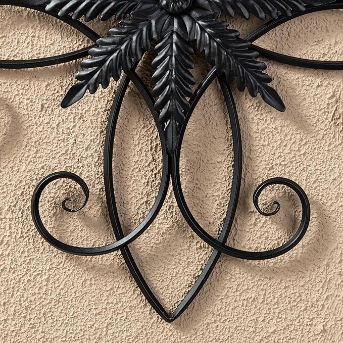 Glitzhome Black Metal Wall Art Decor, 20 Inch Iron Wall Decor with Clematis Scroll Pattern, Indoor Outdoor Wall Accent for Garden Porch Patio