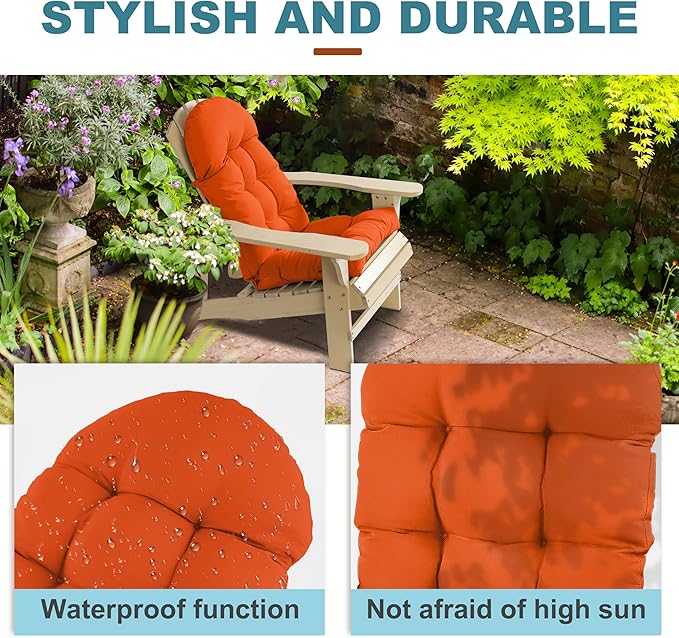 Adirondack Chair Cushion, Rocking Chair Cushion 44x19.4x4 inch, High Back Patio Cushions of Upper and Lower with Ties, Sunscreen and Fade-Resistant (Vermillion Orange, 1)