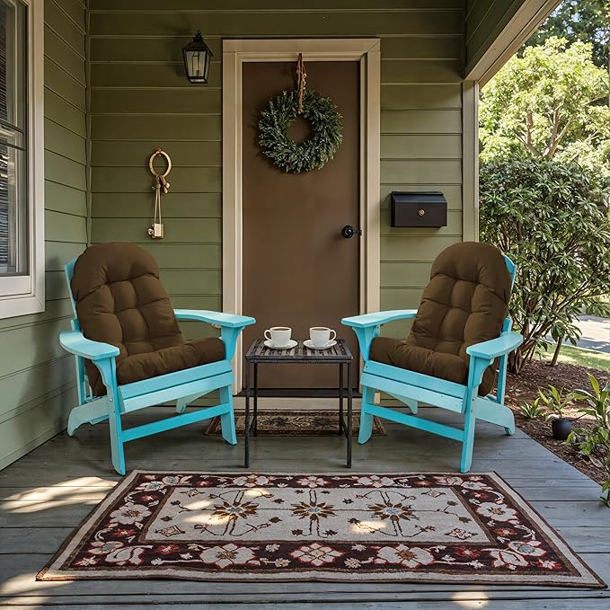 Large Adirondack Chair Cushion, Rocking Chair Cushion 50x20.8x4 inch, High Back Patio Cushions of Upper and Lower with Ties, Sunscreen and Fade-Resistant (Brown, 1)