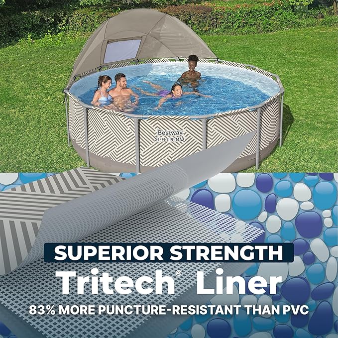 Bestway Steel Pro MAX 13' x 42" Above Ground Pool, Round Metal Frame Outdoor Swimming Pool Set with Canopy, Filter Pump, Ladder, and Cover, Taupe