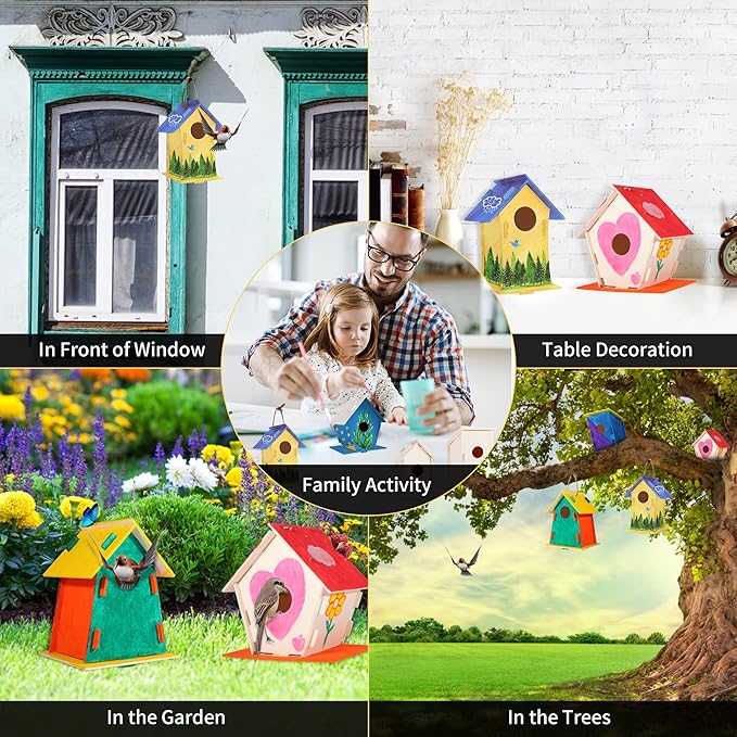 ILHSTY 30 Pack Large DIY Wooden Bird Houses Kits for Kids, Kids Crafts Wood Houses for Parties, DIY Crafts and Art Birdhouse Kits for Children to Build and Design