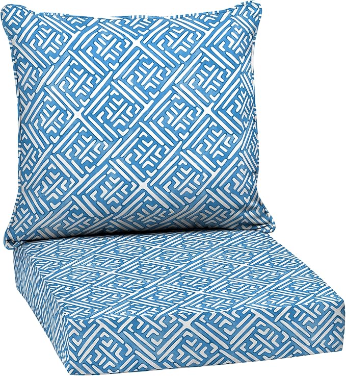 Arden Outdoor Deep Seat Cushion Set, 24 in x 24 in, Patio Cushion for Chair, Sofa, and Couch, Sapphire Liberty Mosaic