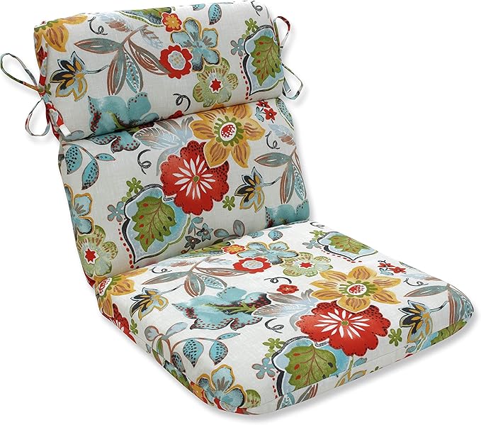 Pillow Perfect Bright Floral Indoor/Outdoor 1 Piece Split Back Chair Cushion Set With Ties, 1 Count, 40.5" x 21", Ivory Alastriste