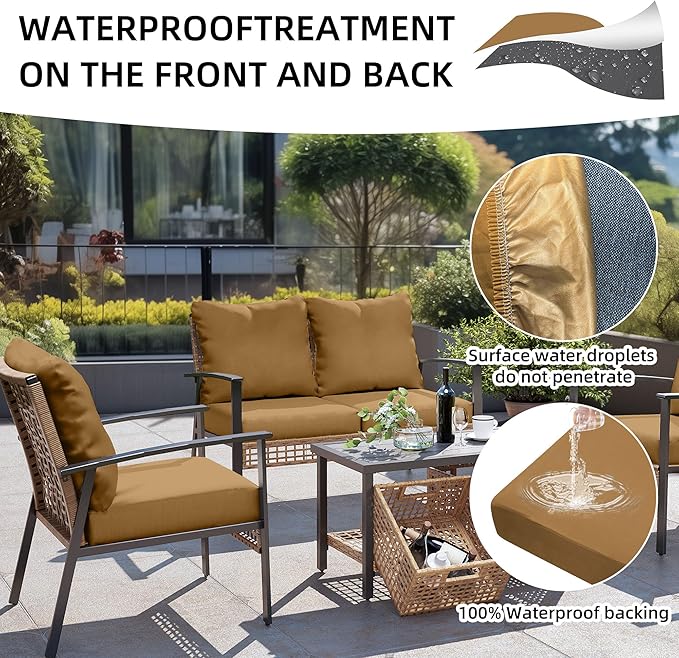 8Pcs Outdoor Cushion Covers, Patio Cushion Covers,Stretch Elastic Slipcovers, Replacement Washable & Reusable Furniture Protector for Patio Couch (Camel Color,Cover Only)