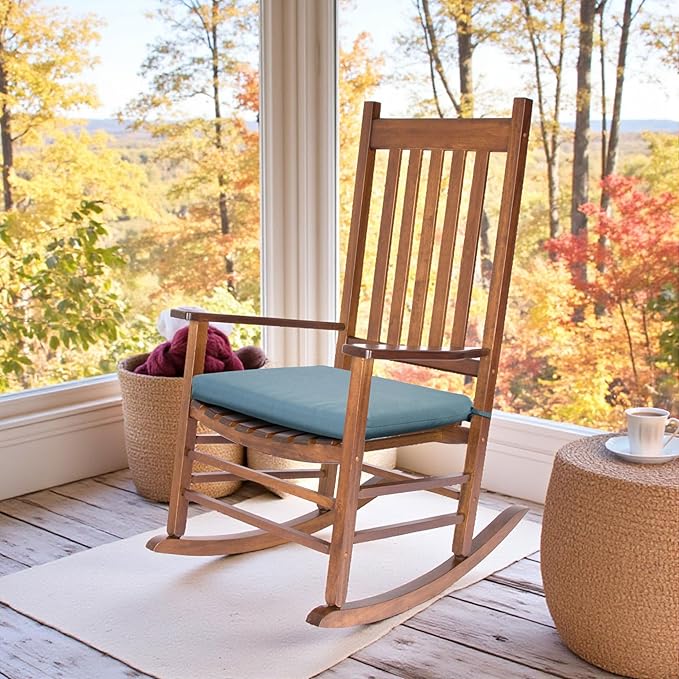 Shine Company Rocking Chair Outdoor Seat Cushion with Ties, 22" x 20", Blue Green
