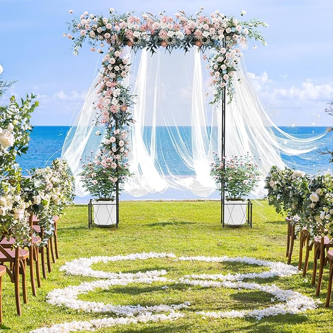 Garden Arch Trellis for Climbing Plants Outdoor 7.7 Ft Metal Garden Arbor with Planter Boxes Wedding Arches for Ceremony Christmas Decorations Pergola for Backyard, Lawn and Patio, Black