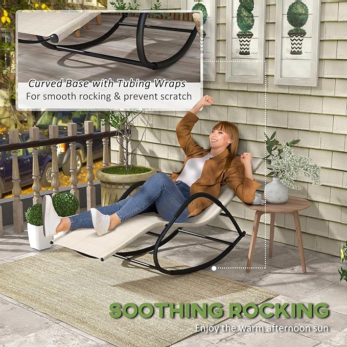 Outsunny Rocking Chair, Zero Gravity Patio Chaise Sun Lounger, Outdoor Rocker, UV Water Resistant, Pillow for Sunbathing, Lawn, Garden or Pool, Light Brown