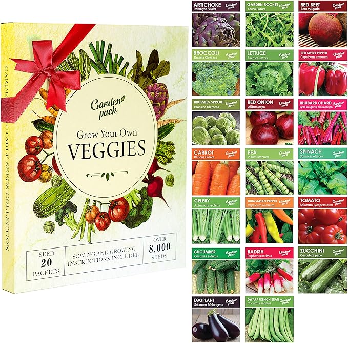 Garden Pack 20 Vegetable Seeds Varieties – High Yield Garden Seeds for Planting Vegetables – Over 8,000 Premium, Non-GMO Heirloom Seed for Outdoor & Indoor Garden