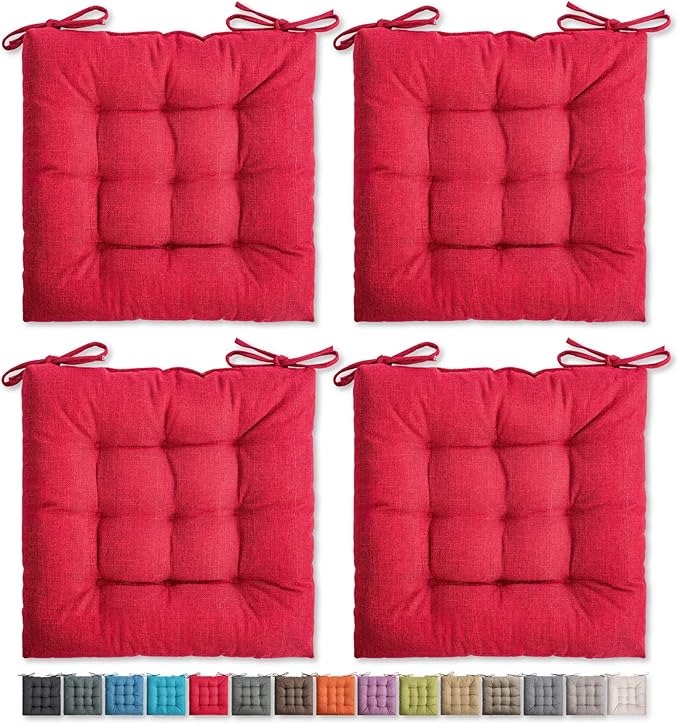 SQUARE MOON 4 Pack Chair Cushions, Seat Cushions, Chair Pads, Chair Mat for Indoor, Outdoor Dining Chair, Kitchen Chairs, Dining Room Chairs (16" × 16" × 4 Pack, Poinsettia)