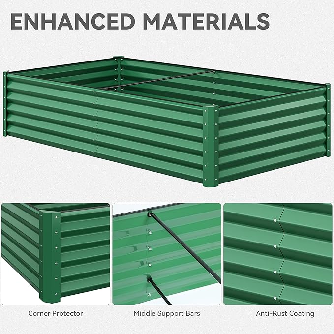 YITAHOME 96x48x24 in Galvanized Raised Garden Bed Kit, Large Metal Planter Box with Gloves, Safety Rubber & Support Rod, Outdoor Flower Bed for Plants Vegetables, Green