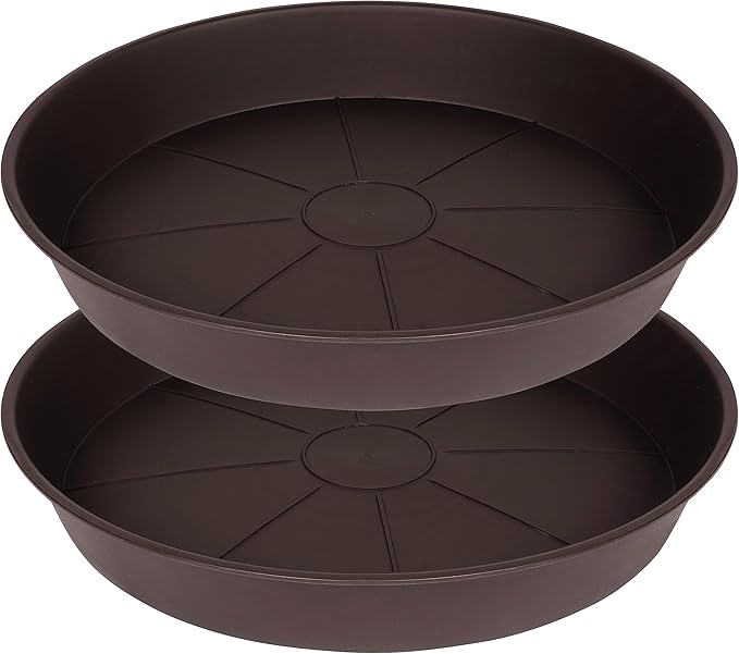 2 Pack of Plant Saucer 24 25 inch (23 Inch Base), Deep Heavy Duty Plastic Plant Saucers 25" Round, Flower Plant Trays for Indoors Outdoor, Plant Drip Tray for Planter 22-26" (Chocolate Brown)
