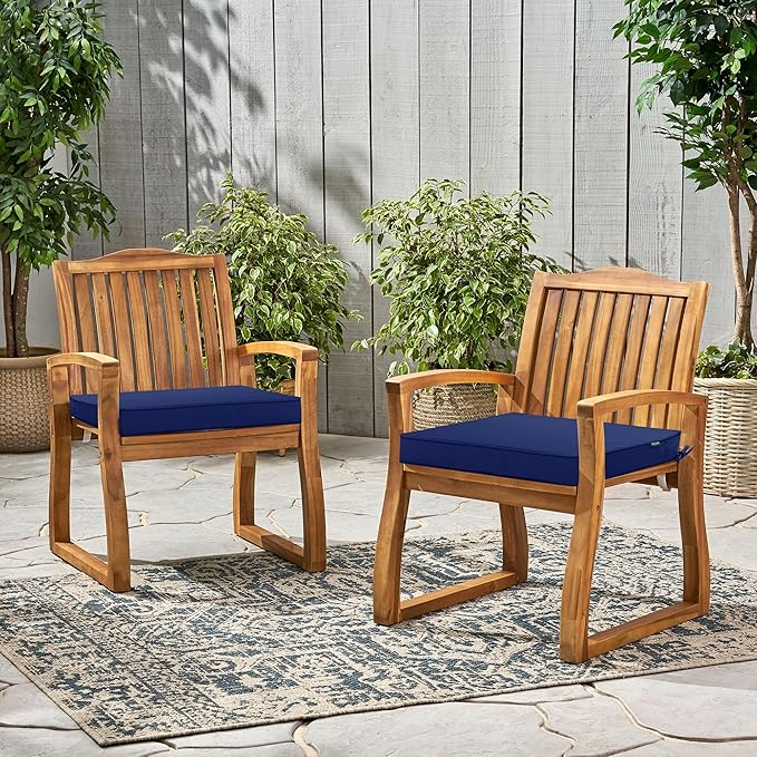 Outdoor Chair Cushions 24 x 24 Inch Waterproof Patio Chair Cushions with Tie 5 Year Color Fastness Thick Outdoor Seat Cushion for Garden Lawn Patio Furniture Navy Set of 2