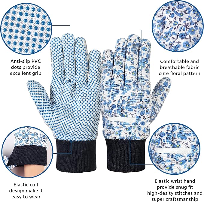 DOFOWORK Gardening Gloves - 4 Pair Garden Gloves for Women, Soft Womens Gardening Gloves Floral Cute Garden Gloves