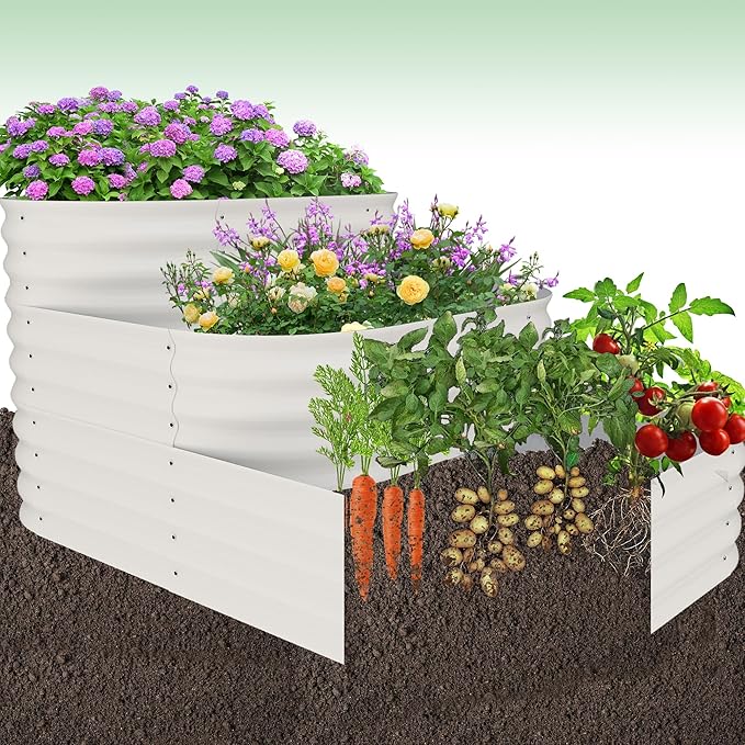 CABIHOME 30.7" Deep Galvanized Steel Raised Garden Bed, Open-Base Expandable Planter Box, Family-Friendly Gardening Kit for Veggies/Flowers, 5x3.5x2.5 Ft, White