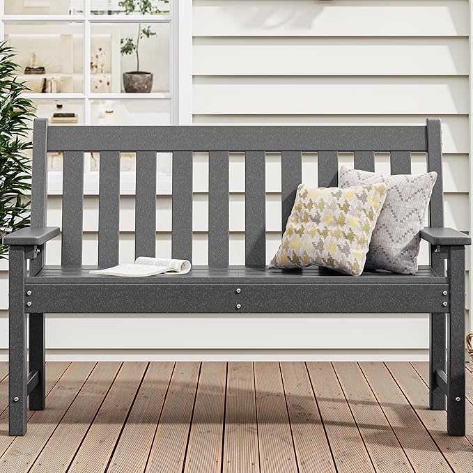YITAHOME Garden Bench, All Weather Outdoor Bench for 2-3 Persons, Fade/Rot Resistance Patio Benches for Park, Porch, Patio & Backyard (Grey)